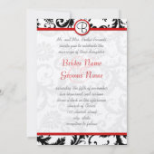 Black Damask Swirls Red Trim Wedding Invitations Kaart (Achterkant)