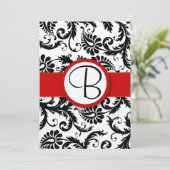 Black Damask Swirls Red Trim Wedding Invitations Kaart (Staand voorkant)