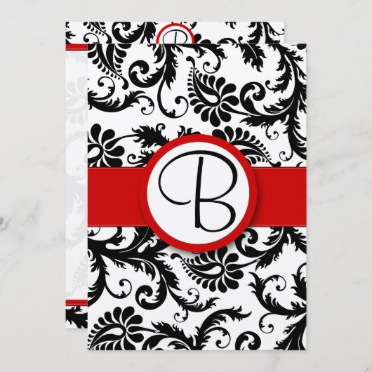 Black Damask Swirls Red Trim Wedding Invitations Kaart (Voorkant / Achterkant)