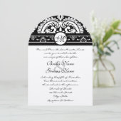 Black Damask Swirls Square Weddenschap Kaart (Staand voorkant)