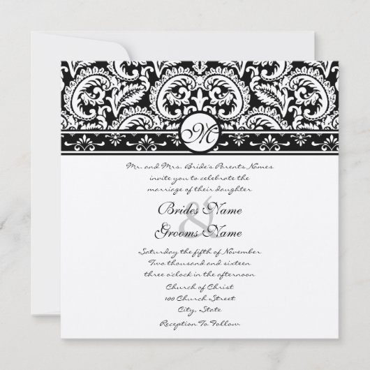 Black Damask Swirls Square Weddenschap Kaart (Voorkant)