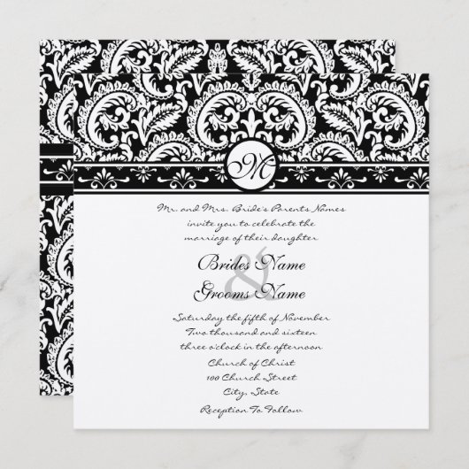 Black Damask Swirls Square Weddenschap Kaart (Voorkant / Achterkant)