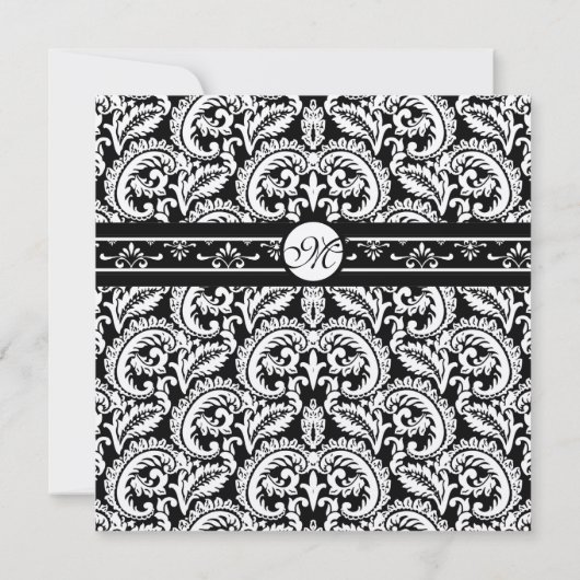 Black Damask Swirls Square Weddenschap Kaart (Achterkant)