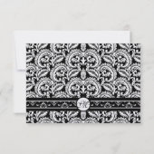 Black Damask Swirls Square Weddenschap RSVP Kaartje (Achterkant)