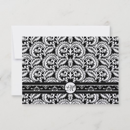 Black Damask Swirls Square Weddenschap RSVP Kaartje (Achterkant)