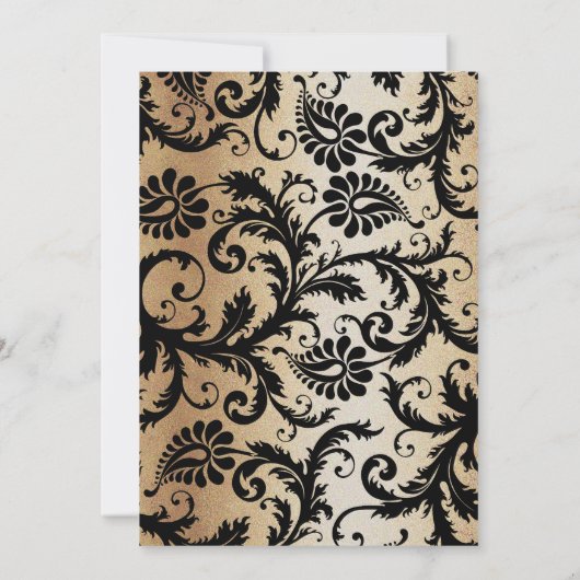 Black Damask Swirls Wedding Invitation Kaart (Achterkant)