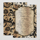 Black Damask Swirls Wedding Invitation Kaart (Voorkant / Achterkant)