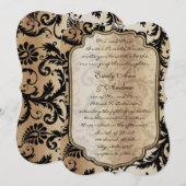 Black Damask Swirls Wedding Invitation Kaart (Voorkant / Achterkant)