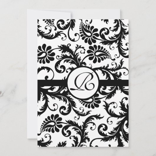 Black Damask Swirls Wedding Invitation Kaart (Achterkant)