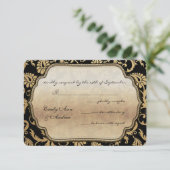Black Damask Swirls Wedding RSVP Kaartje (Staand voorkant)