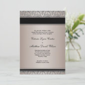 Black Damask Taupe Huwelijksuitnodigingen Kaart (Staand voorkant)
