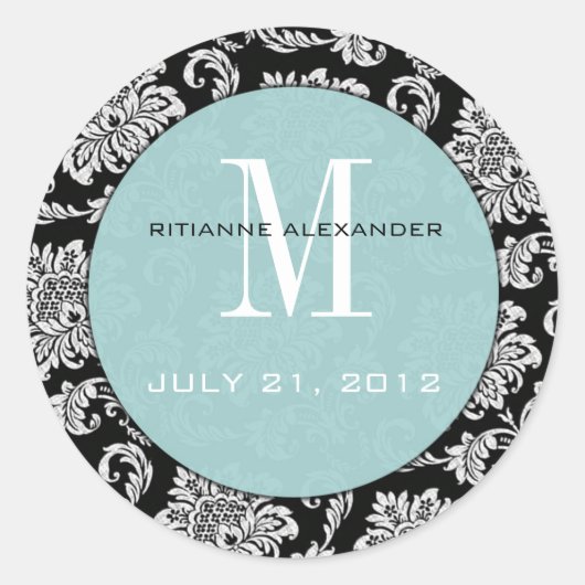 Black Damask Tiffany Monogram Wedding Sticker (Voorkant)