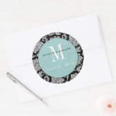 Black Damask Tiffany Monogram Wedding Sticker (Envelop)