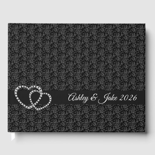Black Damask-Two Hearts Gastenboek (Voorkant)