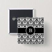 Black Damask Vierkante Button 5,1 Cm (Voorkant /achterkant)