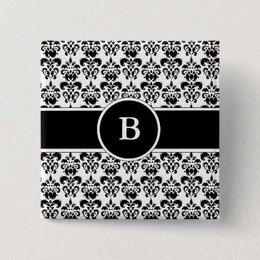 Black Damask Vierkante Button 5,1 Cm (Voorkant)