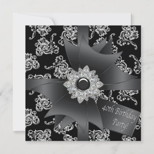 Black Damask Vrouwen 40ste verjaardagsfeest Kaart (Voorkant)