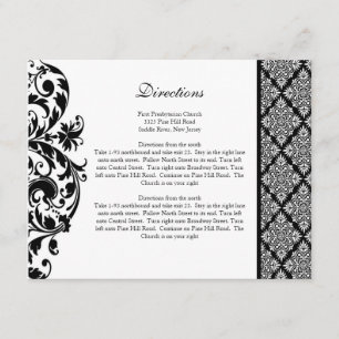 Black Damask Wedding Direction Card Informatiekaartje