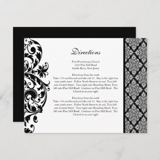 Black Damask Wedding Direction Card Informatiekaartje (Voorkant / Achterkant)