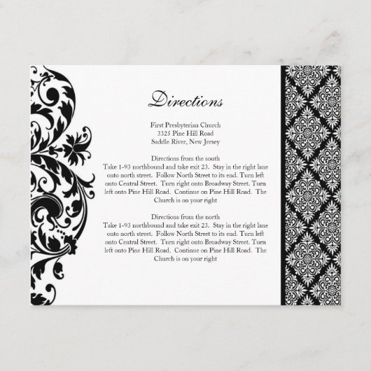 Black Damask Wedding Direction Card Informatiekaartje (Voorkant)