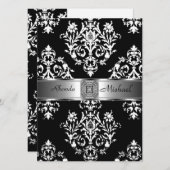 Black Damask Wedding Invitation Damask Kaart (Voorkant / Achterkant)