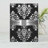 Black Damask Wedding Invitation Damask Kaart (Staand voorkant)