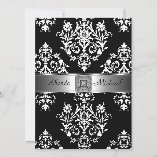 Black Damask Wedding Invitation Damask Kaart (Voorkant)
