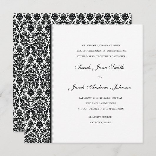 Black Damask Wedding Invitation - Pas het aan! Kaart (Voorkant / Achterkant)