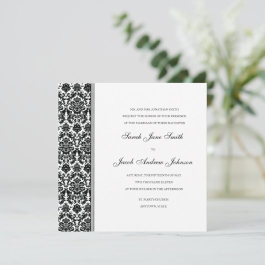 Black Damask Wedding Invitation - Pas het aan! Kaart (Staand voorkant)