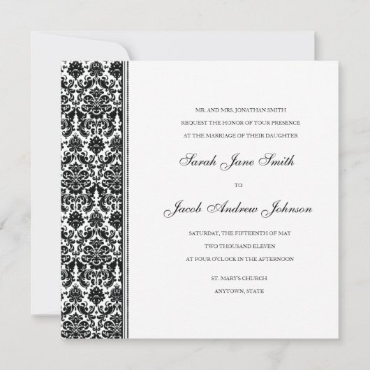 Black Damask Wedding Invitation - Pas het aan! Kaart (Voorkant)