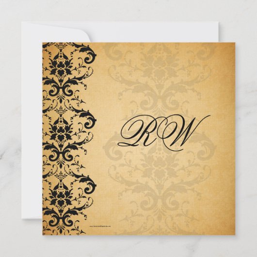  Black Damask Wedding Invitations Kaart (Achterkant)