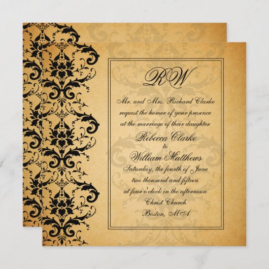  Black Damask Wedding Invitations Kaart (Voorkant / Achterkant)