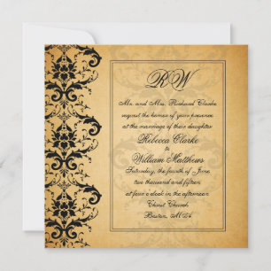 Black Damask Wedding Invitations Kaart