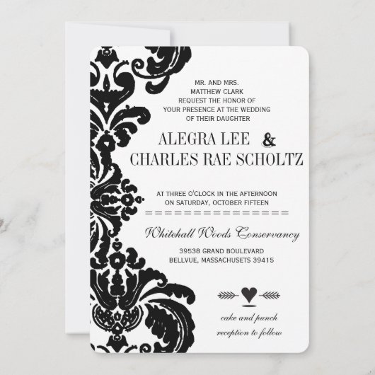  Black Damask Wedding Invitations Kaart (Achterkant)