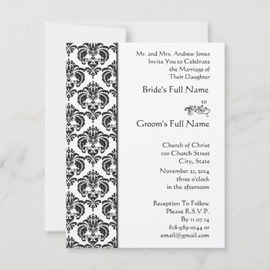 Black Damask Wedding Invitations Kaart (Voorkant)