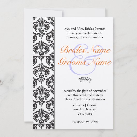 Black Damask Wedding Invitations Kaart (Achterkant)