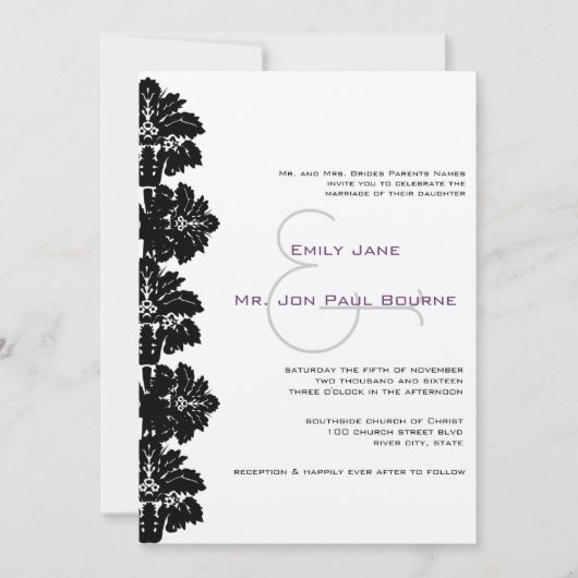 Black Damask Wedding Invitations Kaart (Voorkant)