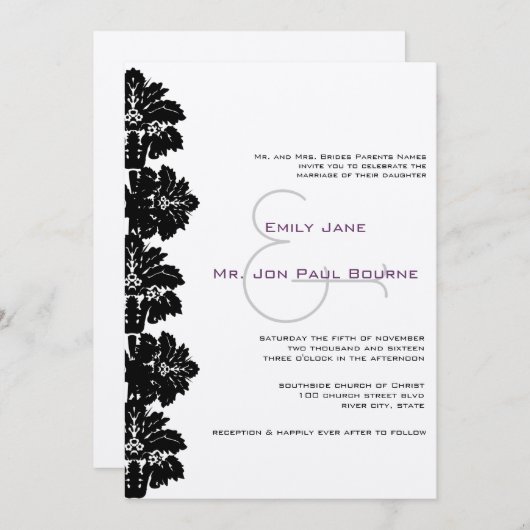 Black Damask Wedding Invitations Kaart (Voorkant / Achterkant)