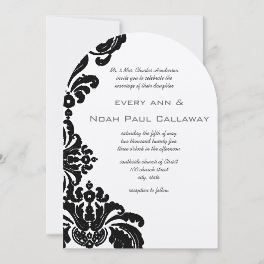  Black Damask Wedding Invitations Kaart (Achterkant)