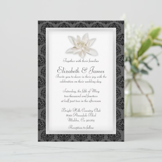 Black Damask Wedding Invitations Kaart (Staand voorkant)