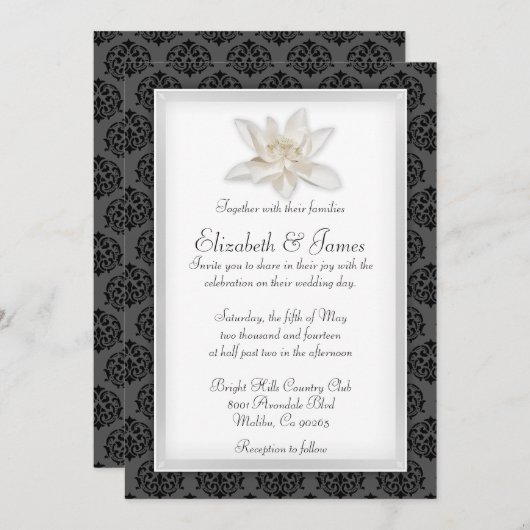 Black Damask Wedding Invitations Kaart (Voorkant / Achterkant)