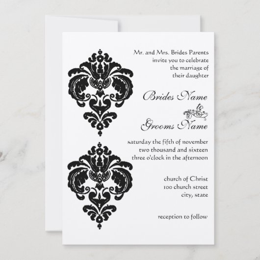 Black Damask Wedding Invitations Kaart (Voorkant)