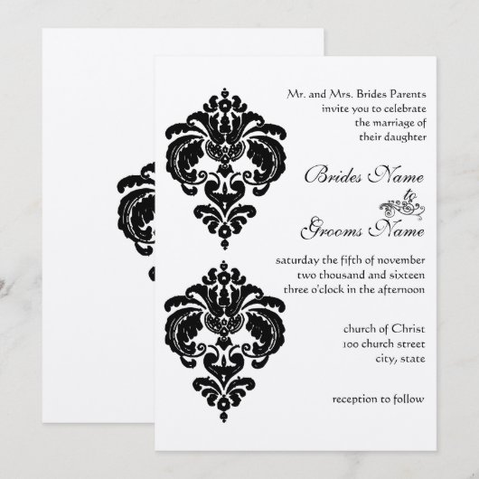 Black Damask Wedding Invitations Kaart (Voorkant / Achterkant)