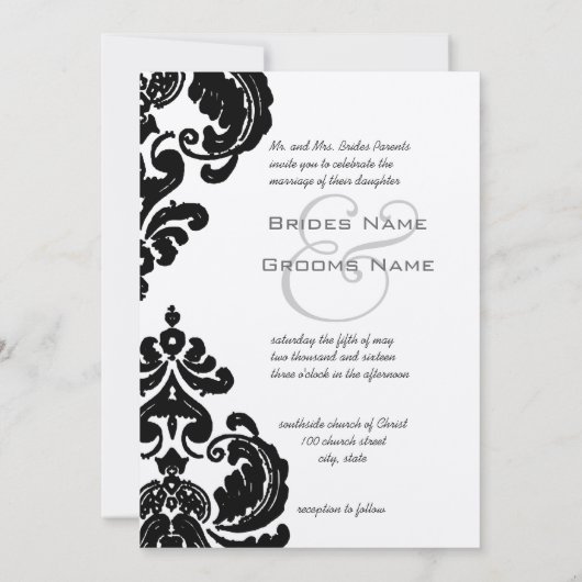 Black Damask Wedding Invitations Kaart (Achterkant)