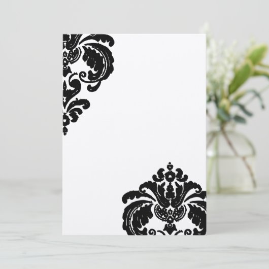 Black Damask Wedding Invitations Kaart (Staand voorkant)