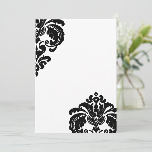 Black Damask Wedding Invitations Kaart (Staand voorkant)