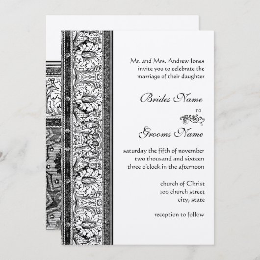 Black Damask Wedding Invitations Kaart (Voorkant / Achterkant)