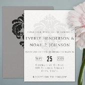 Black Damask Wedding Invitations Kaart