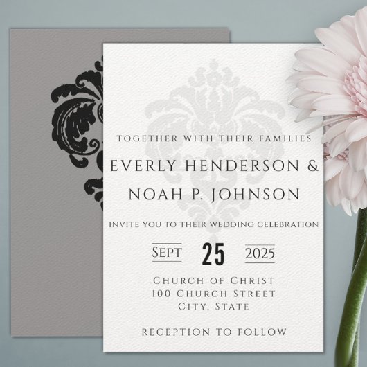 Black Damask Wedding Invitations Kaart