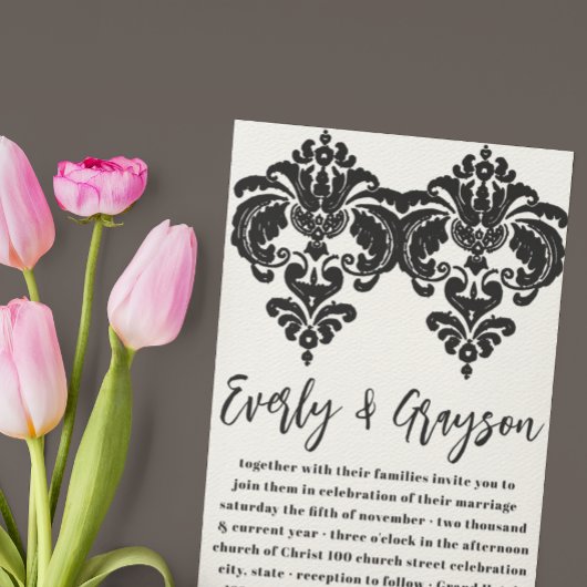 Black Damask Wedding Invitations Kaart